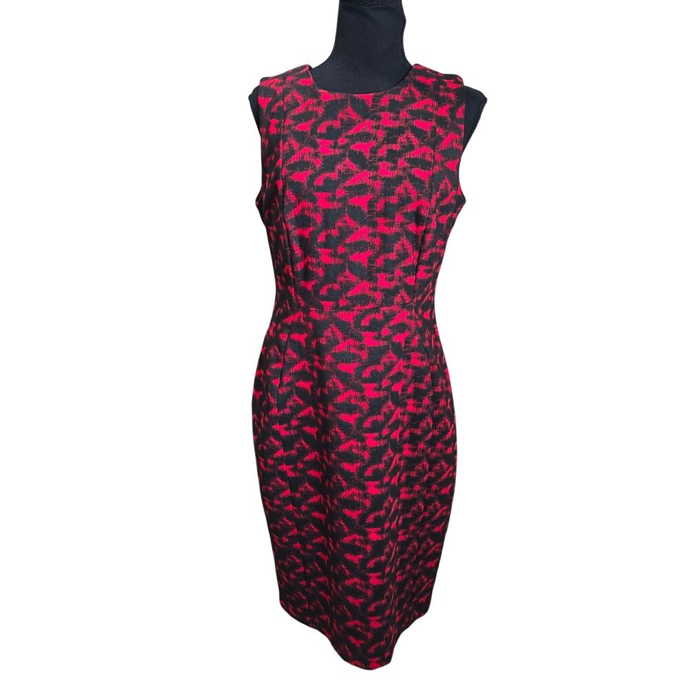 Calvin Klein Red Black Geometric Bodycon Sleeveless Sz 10